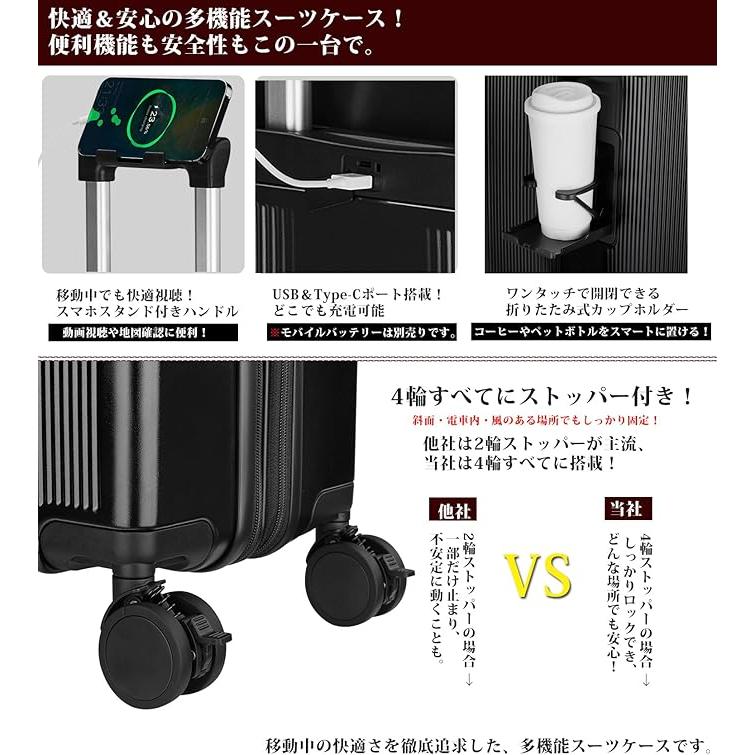 スーツケース 拡張機能付き 機内持込み 多機能 キャリーケース 軽量