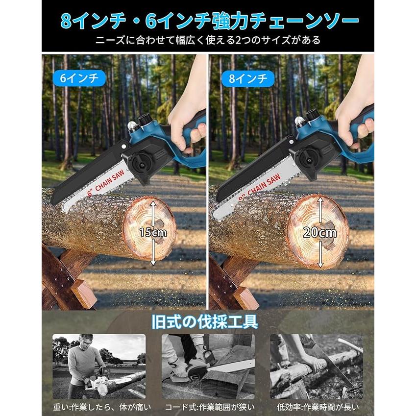 チェーンソー 充電式【2025年最強・9m/sブラシレスモーター・8インチ