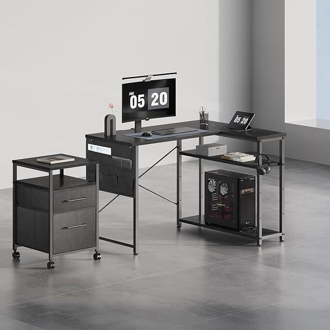 ゲーミングデスク 机 棚付き pcデスク コーナー机 L字 勉強机 左右入替え Amazon | Bestier l字デスク 幅107cm パソコンデスク L字型 ゲーミング