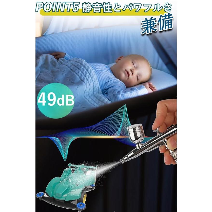 エアブラシ ミニコンプレッサー セット 41PSI 2つエアー吐出口 2本