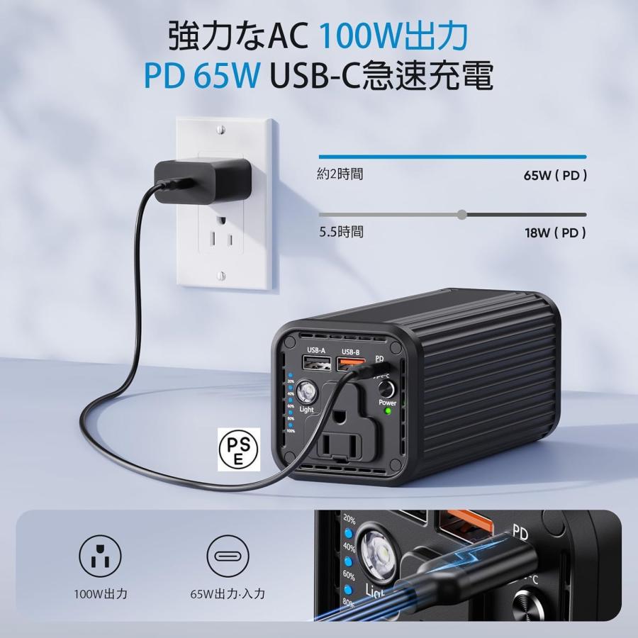 ポータブル電源 27000mAh 大容量 AC出力対応 PD 65W 急速充電対応