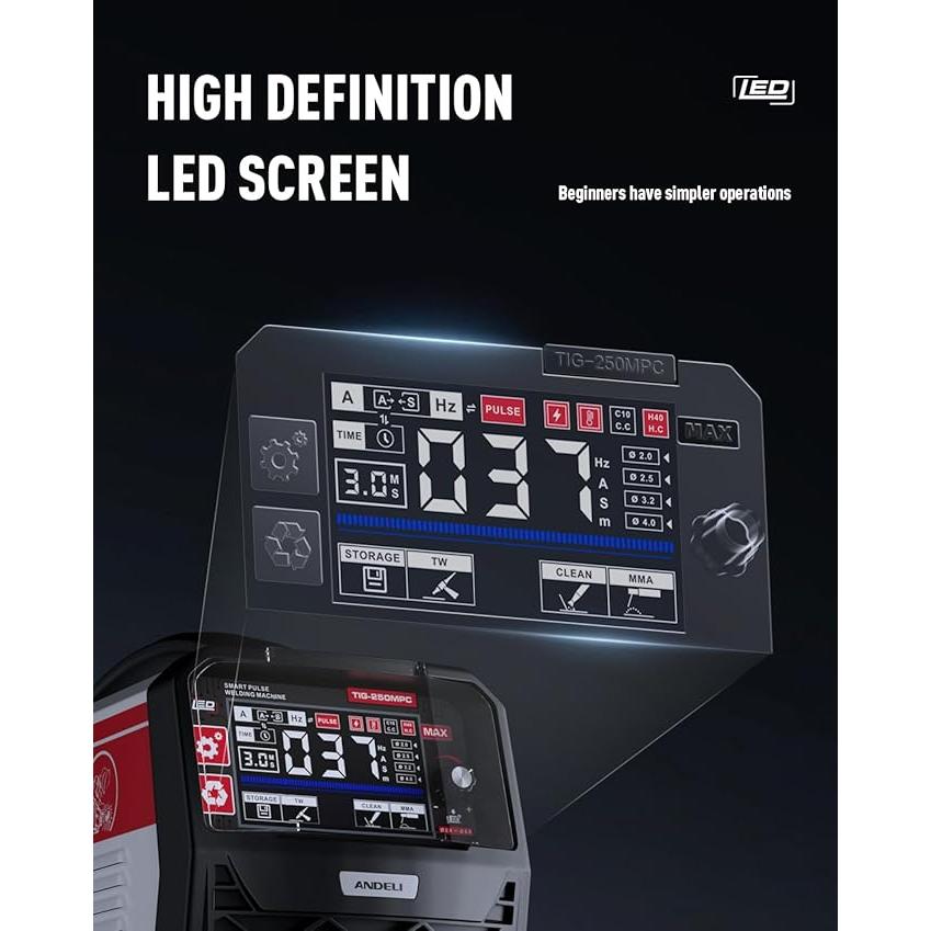 100V/200V 200A TIG溶接機 TIG/アーク溶接/CLEAN/パルス LEDスクリーン 