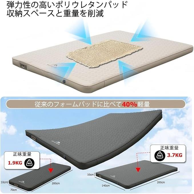 キャンプ用エアマットレス 10cm 高反発ポリウレタン キャンプ用エアベッド 電動エアポンプ内蔵 自宅/車/防災用仮設マットレスとして最適 R値 8.0 幅70cmの画像