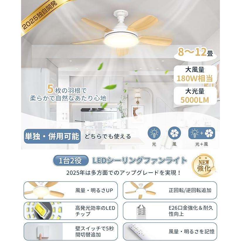 新品未使用✨シーリングファンライト 12畳 5枚羽根 E26 6段階風量調節