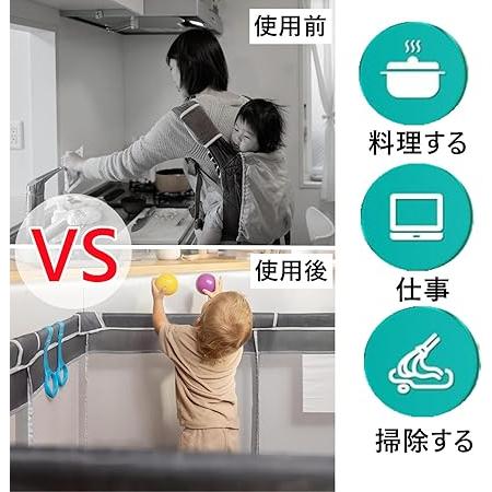 ベビーサークル プレイマット付き 120x120cm 赤ちゃん 小さめ 扉付き ベビーフェンス 折りたたみ 組立簡単 洗濯可能 収納バッグ付きグレー 120 x 120 cmマットの画像
