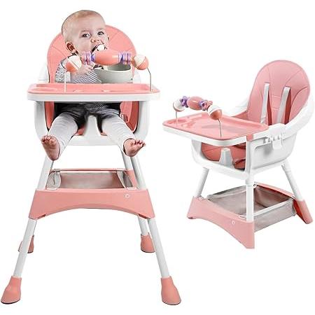 ピンク ハイチェア 安全ベルト付き ベビーチェア ハイローチェア キッズチェア 6ヶ月-3歳 5点式安全ベルト