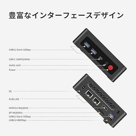 N150より速い ミニPC 3550H 4コア8スレッド 最大3.7GHz 8GB DDR4 RAM 256GB SSD 一体型PC WiFi 5/BT 5.0/2*RJ45 LAN 1000M/3*USB3.2/USB-C/DP/HDMI_4