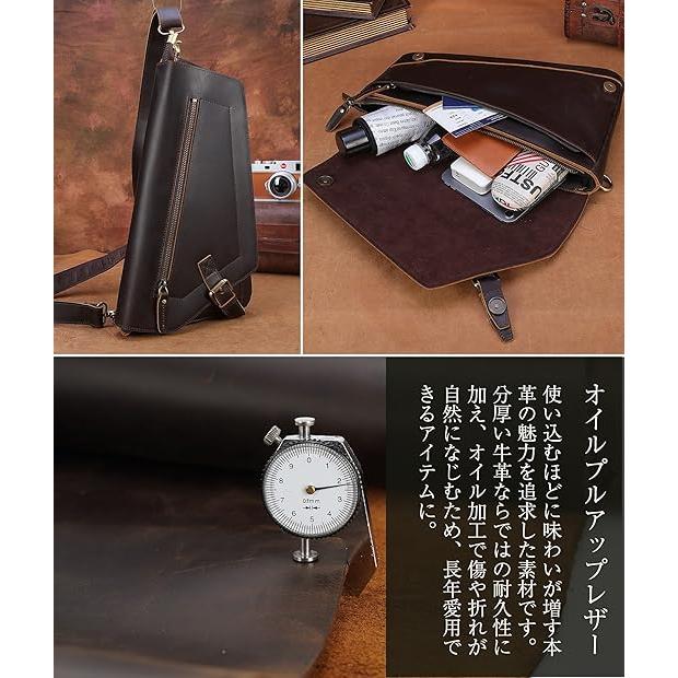 レトロ 台形 ボディバッグ 厚手牛革 ショルダーバッグ 横縦2WAY 斜掛け 