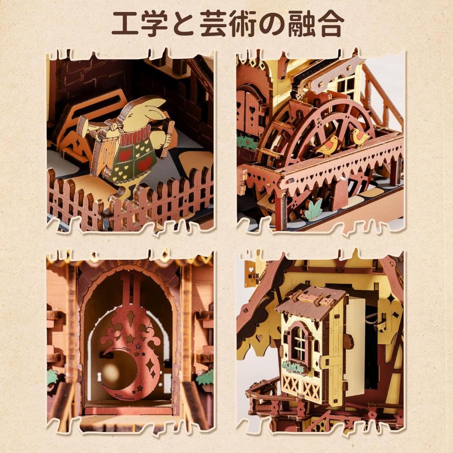 立体パズル 木製 3D ウッドパズル からくり立体時計 鳩時計 LED付き