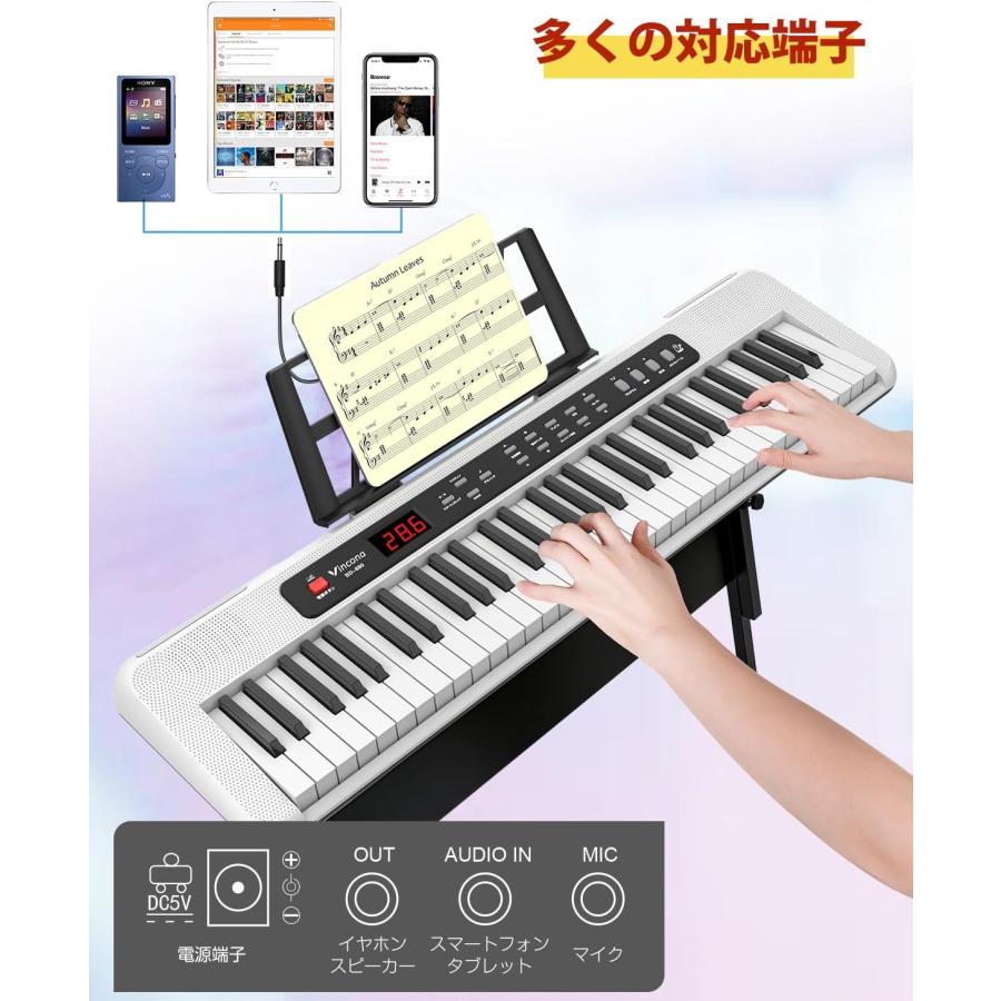 電子ピアノ 電子キーボード 61鍵盤 キーボード ピアノ 60デモ曲 200音色 200リズム内蔵 電子キーボード LCDディスプレイ搭載 初心者 持ち運び 軽量_4