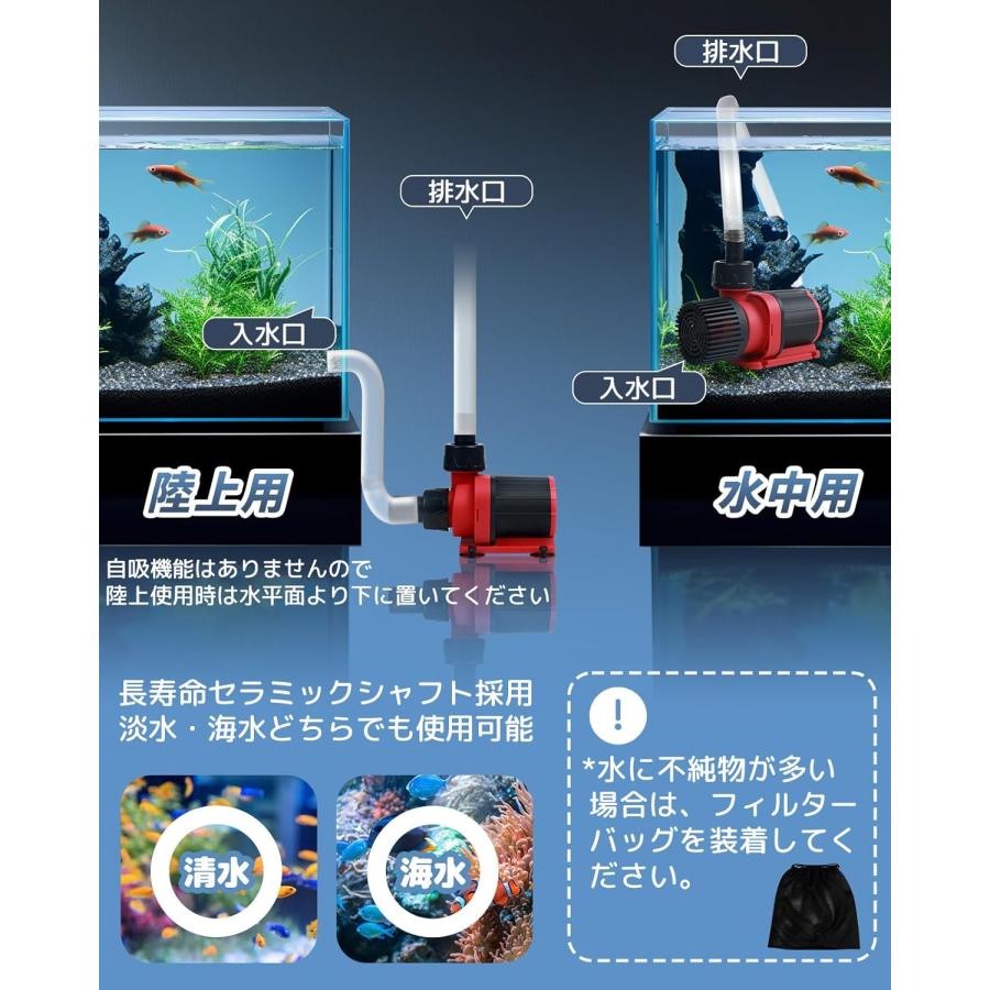 水中ポンプ 排水ポンプ 循環ポンプ 吐出量6000L/H 最大揚程4.5M 45W