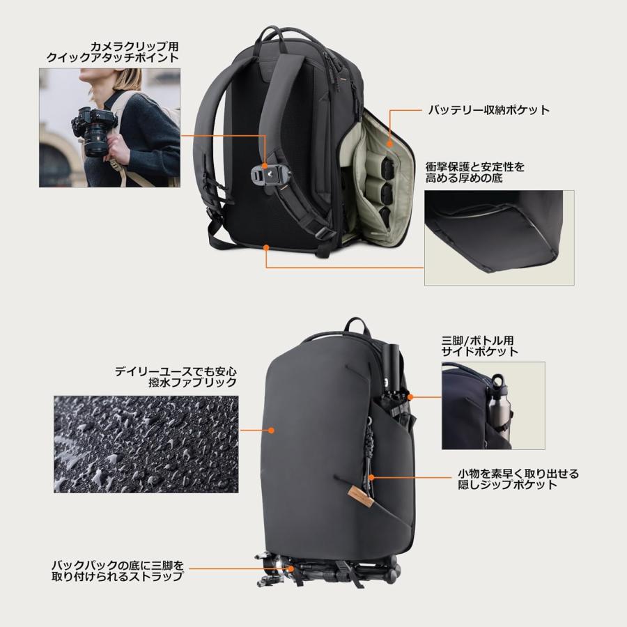 カメラバックパック 撥水 ショルダーバッグ付き ウィークエンド カメラバッグ ミディアム - 防水レザー カメラバッグ