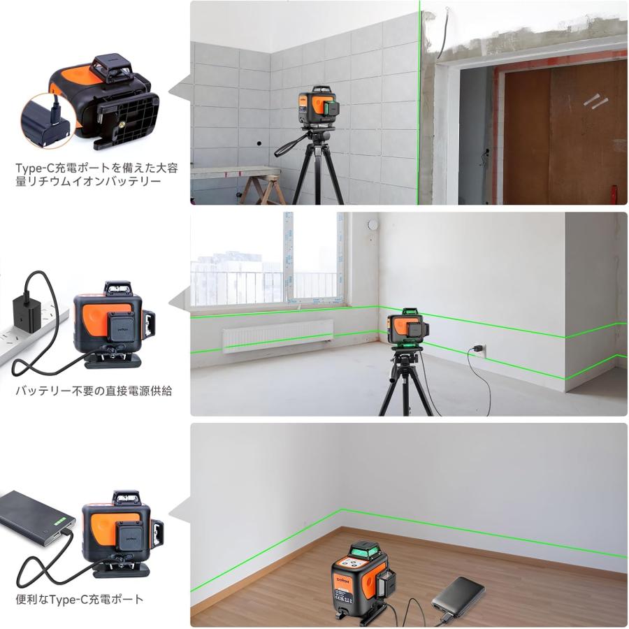 グリーンレーザー墨出し器 4x360° 16ライン レーザー水平器 4Dレーザー 