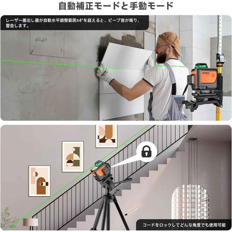 グリーンレーザー墨出し器 4x360° 16ライン レーザー水平器 4Dレーザー