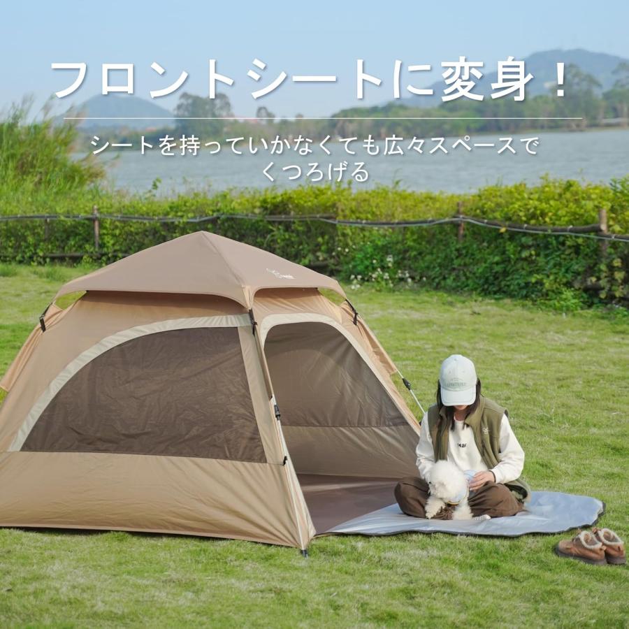 テント ワンタッチ 1-4人用 幅200x高140cm UVカット99％ シルバー