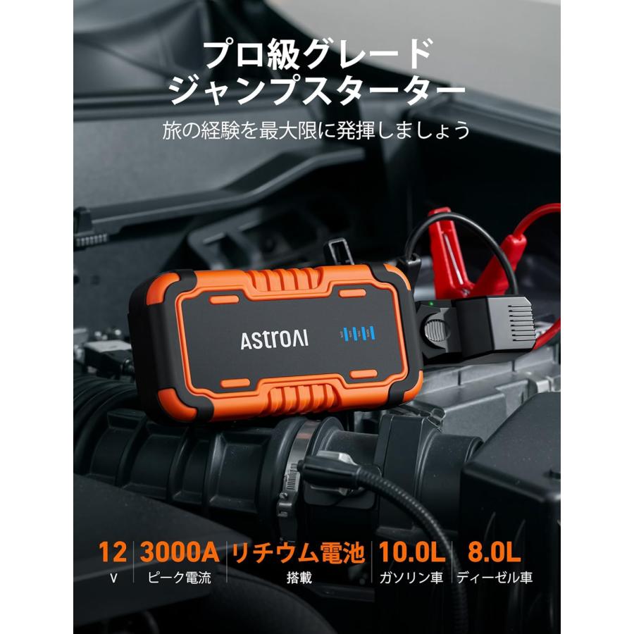 AstroAI P10 ジャンプスターター 3000Aピーク電流 車用 Y601 P10 ジャンプスターター 3000Aピーク電流 車用エンジンスターター 最大