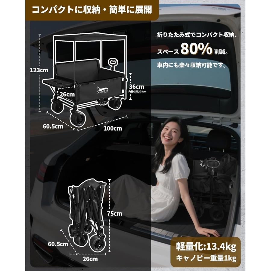 キャリーワゴン キャリーカート 10CM極太タイヤ?ブレーキ付 日よけ