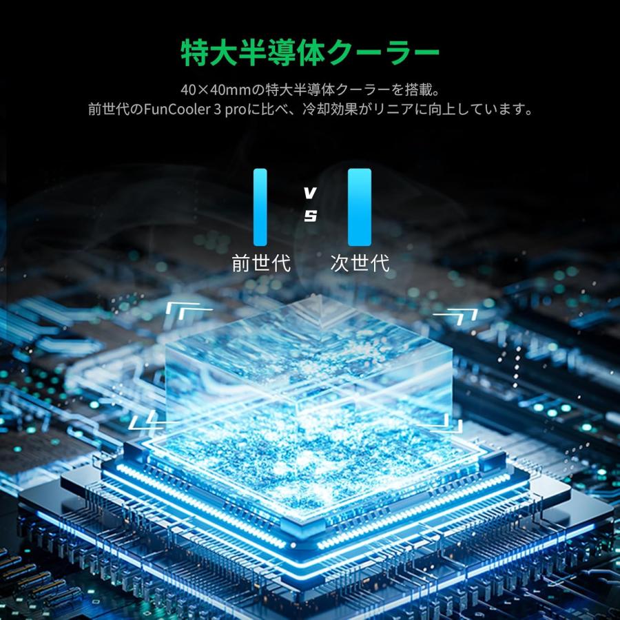 スマホ 冷却ファン FunCooler 4 Pro、27W スマホクーラー、スリープタイマー/ファンの速度の設定、6.7-8.8 cm iPhone/Android 用ヒートシンク