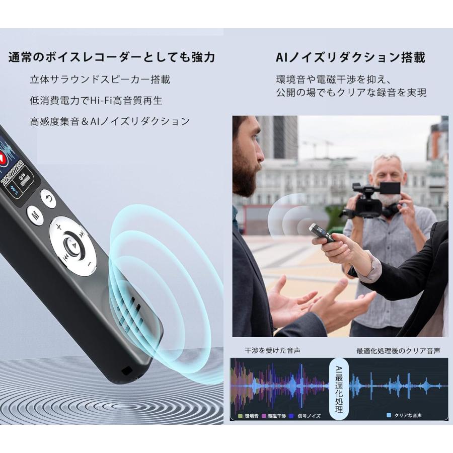 AIボイスレコーダー 自動文字起こし/要約/翻訳 20時間連続使用