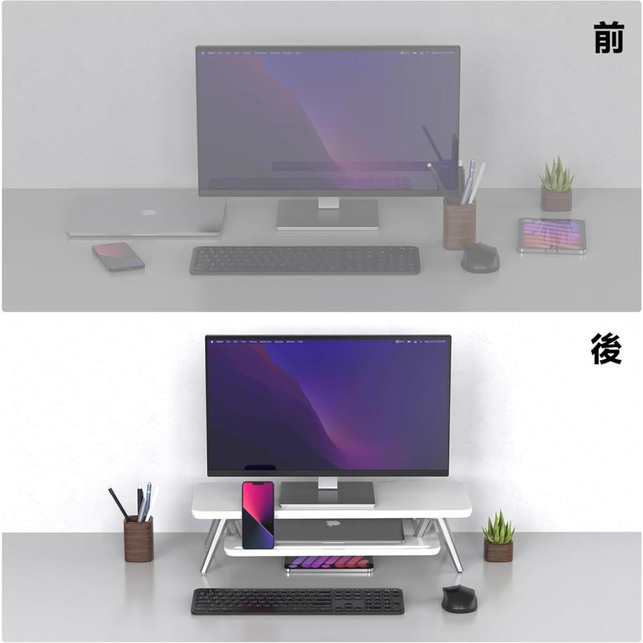 モニター台 卓上 机上台パソコン台 60cm横幅 2段木製天板G04A2061A モニター台 机上 60cm横幅 2段 パソコンスタンド 木製天板 アルミニ脚