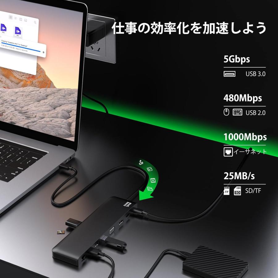 USB C ドッキングステーション Type Cハブ 12-in-1 MST Hub ドック 4K
