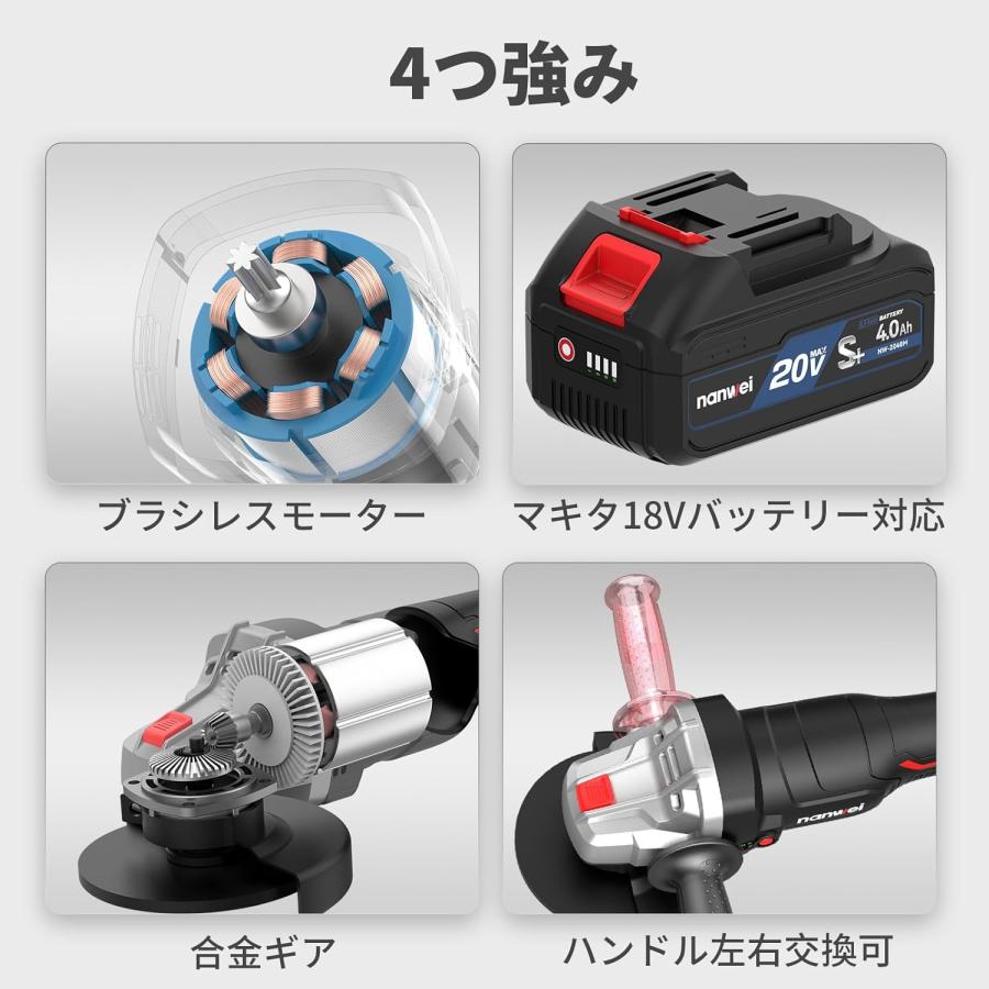 充電式ディスクグラインダー マキタ18Vバッテリー対応 コードレス
