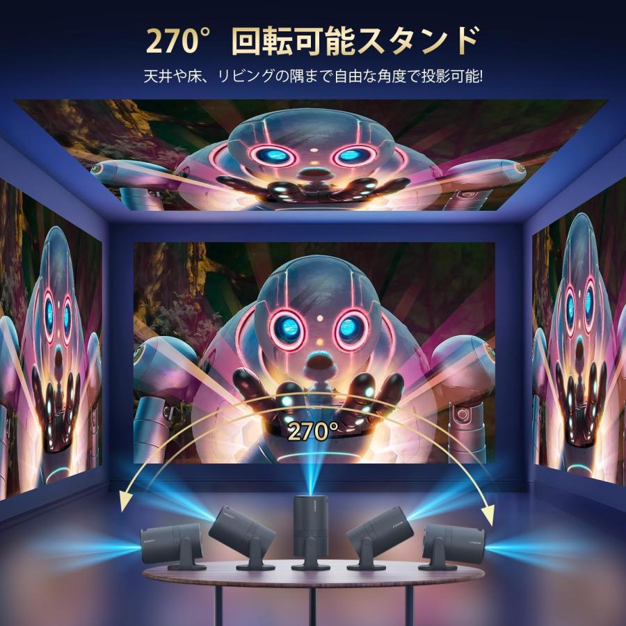 プロジェクター 家庭用 Android TV搭載・270°回転 小型 21000LM 1080P 
