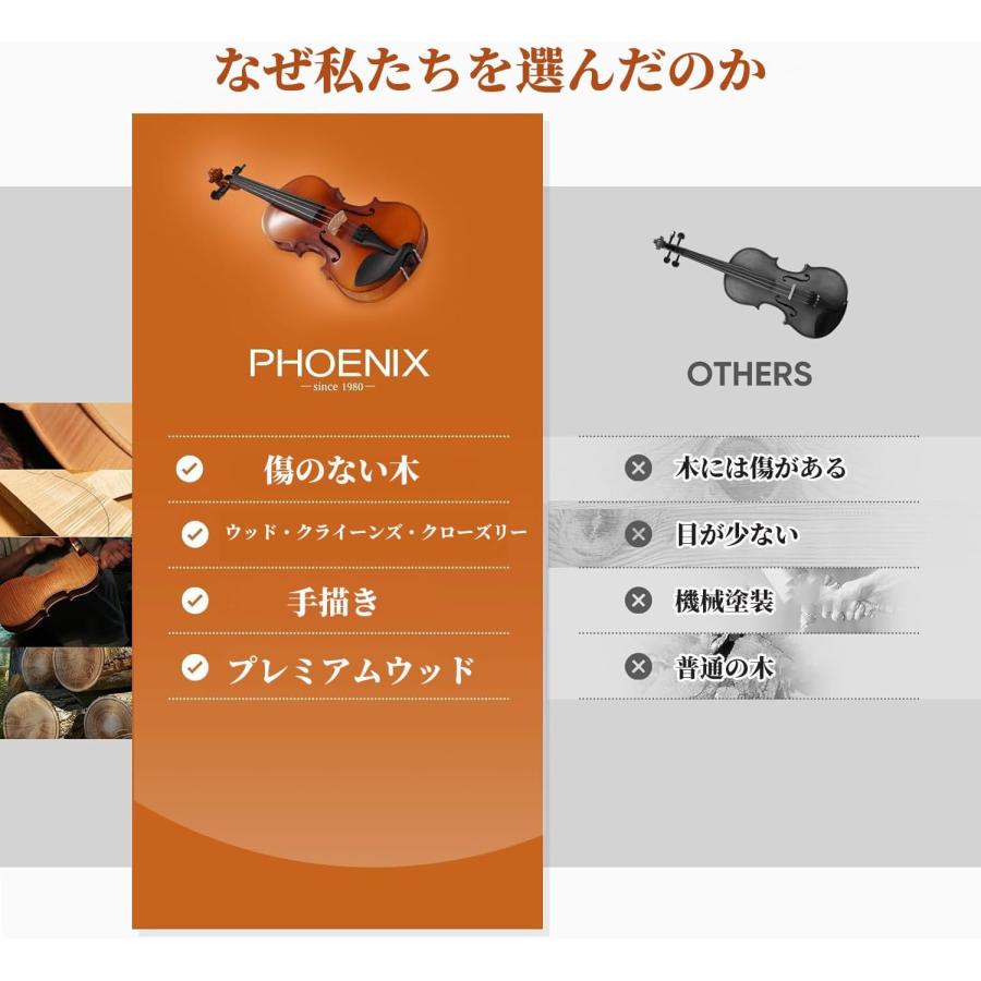 バイオリン 4/4フルサイズキット、初心者大人学生用フィドルセット、ローズウッドの弓、追加弦\u0026ブリッジ、ロジン2個、チューナー、ケース、ミュートの画像