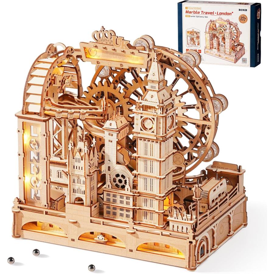 立体パズル 3D木製パズル マーブルラン LED付き ビー玉迷路 マーブル