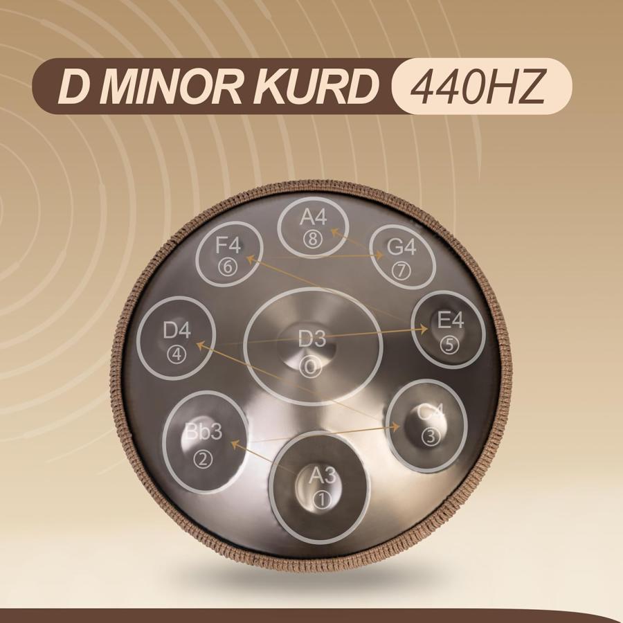 ハンドパン ドラム - 22インチ 9音 D Kurd 440Hz 手作り品質ハンドパン