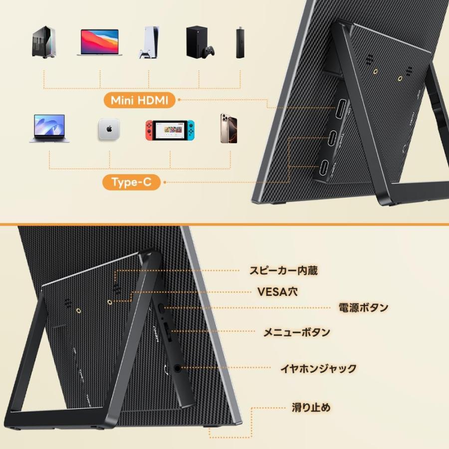 15.6型モバイルモニターHDRIPS非光沢Type-C給電スタンド付 モバイルモニター 15.6インチ タッチパネル FHD 1080P 非光沢IPS