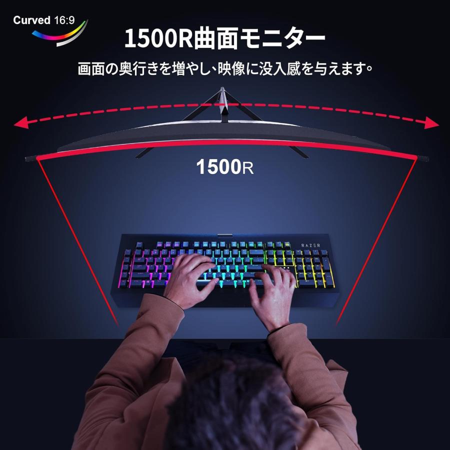 湾曲ゲーミングモニター 165Hz 27インチ 曲面 1500R FHD 1920*1080P