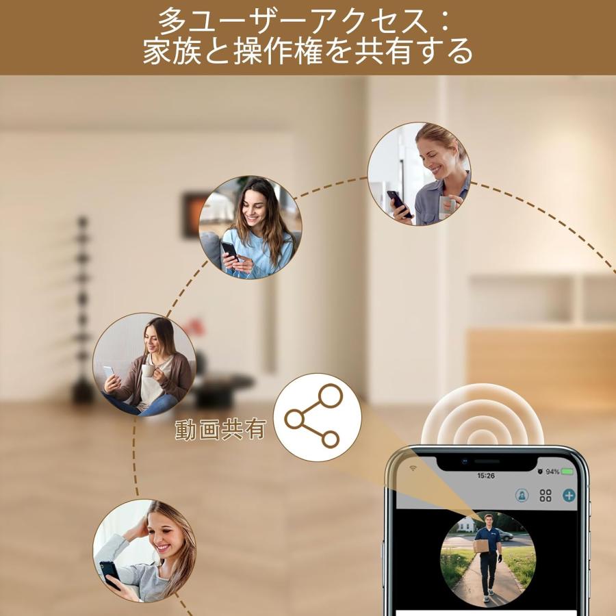 インターホン ワイヤレス工事不要 2K HD 180° 超広角 全身視野 双方向 