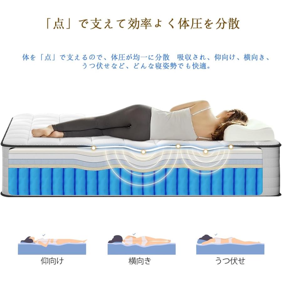 マットレス シングル 極厚20CM ポケットコイル 高反発 中程度の硬さ