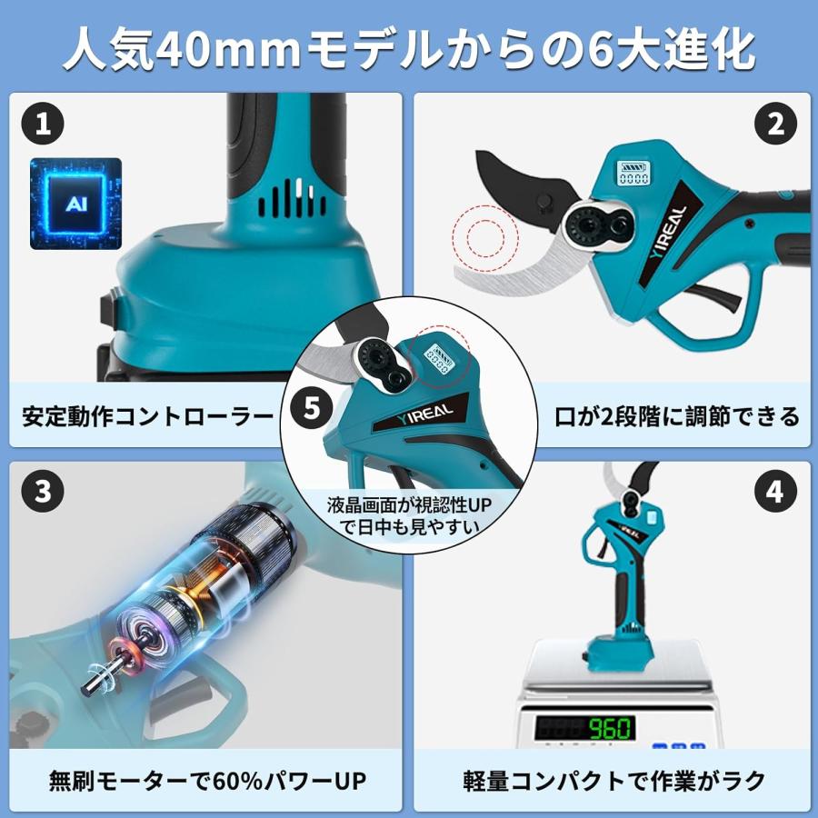 電動剪定バサミ 剪定バサミ 電動バサミ 18V切断径45mmのコードレス充電