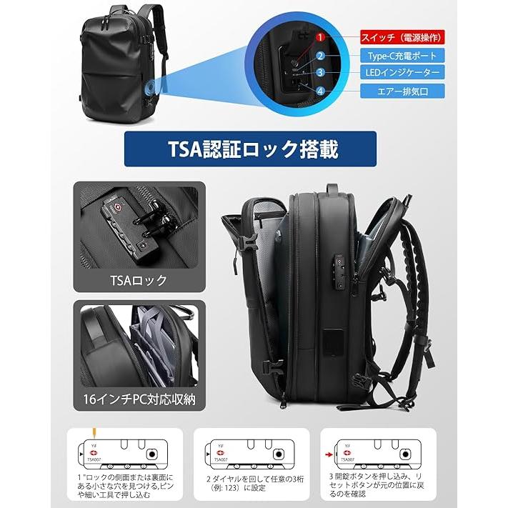ビジネスリュック リュックサック 真空圧縮バックパック 拡張可能 大