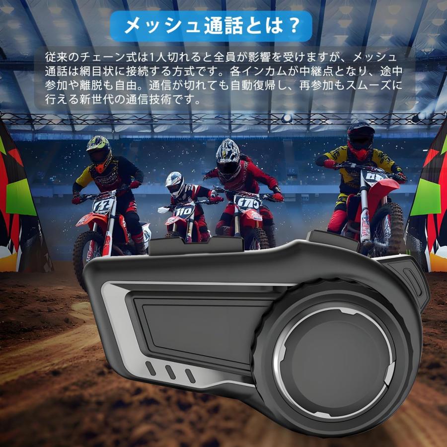 バイク用インカム Meshグループ通話対応 10人同時接続 ヘルメット