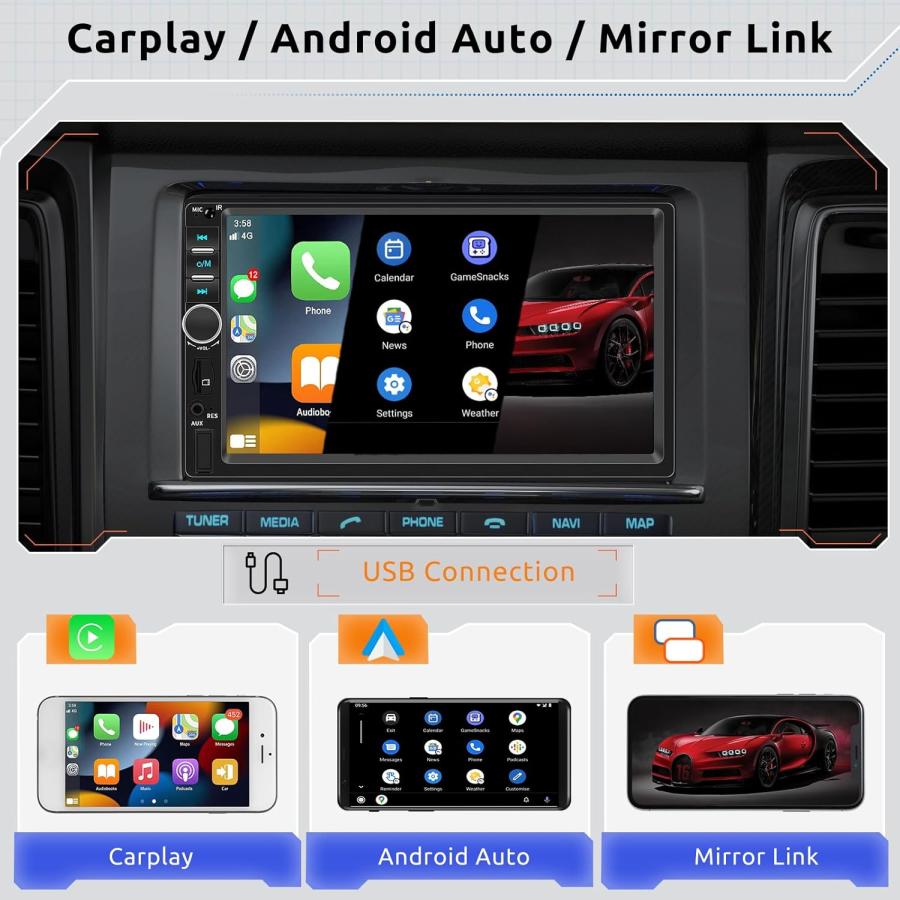 2 Din カーオーディオ CarPlay Android Auto搭載カーステレオBluetooth