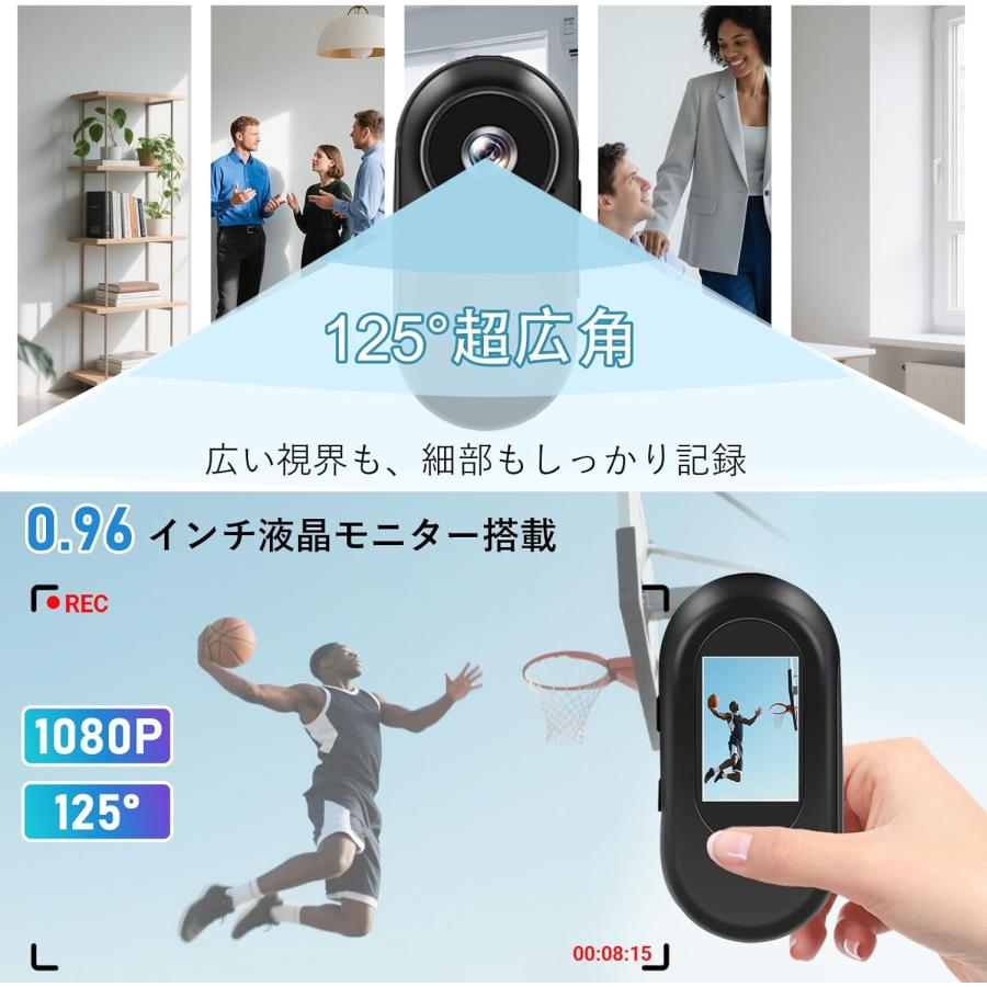 アクションカメラ ウェアラブルカメラ 小型 超 360度回転クリップ 小型