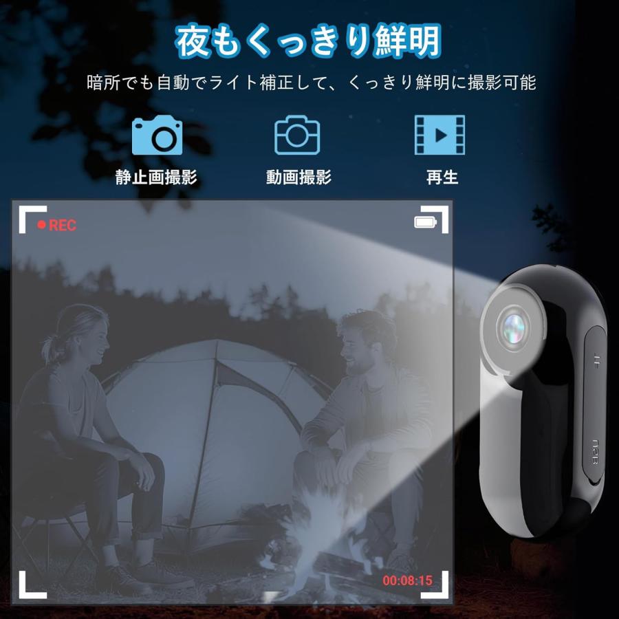 アクションカメラ ウェアラブルカメラ 小型 超 360度回転クリップ 小型