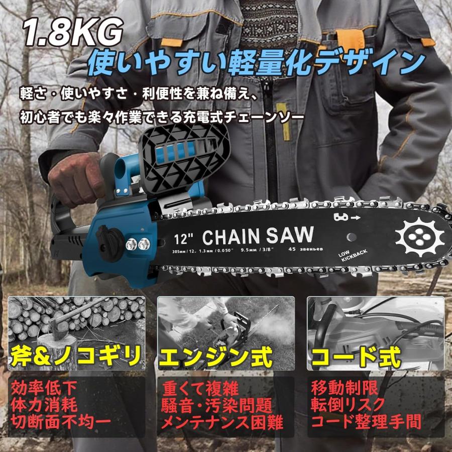 チェーンソー 充電式 電動チェーンソー 12インチ 切断径300mm