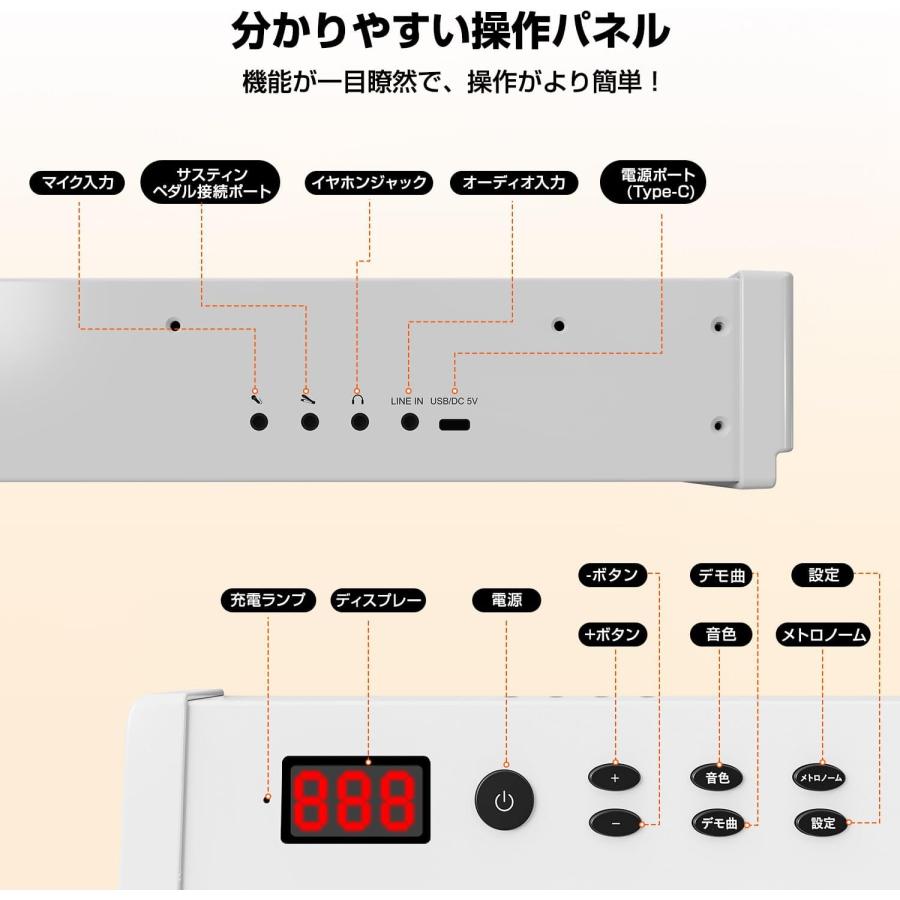 電子ピアノ 88鍵盤 スタンド付き MIDI対応 129種音色 128種リズム