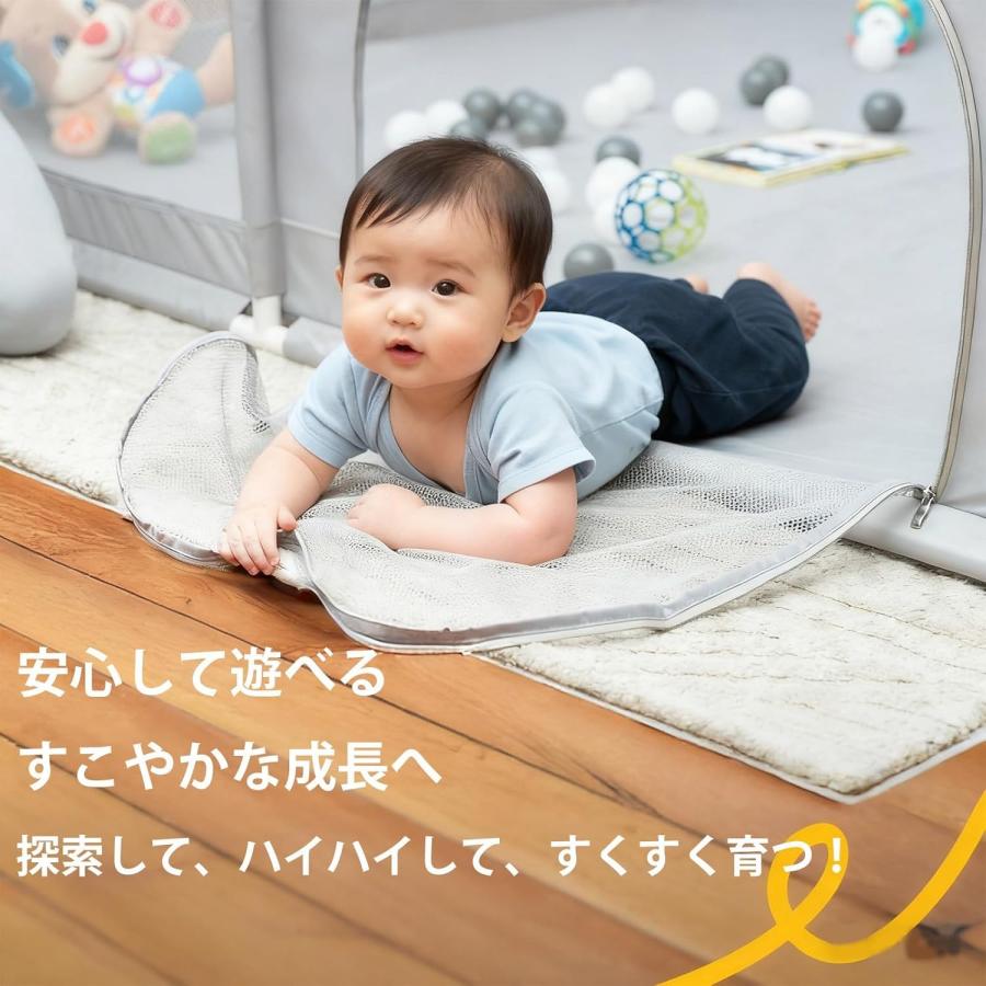 ベビーサークル メッシュ 180×200×60cm｜洗えるカバー・軽量設計｜簡単組立 室内用 グレーの画像