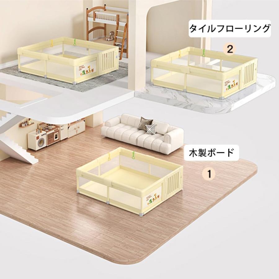 ベビーサークル フェンス ベビーフェンス サイズ 200*180*65CM クラシック/ドア付き ベージュ 簡単 洗える 省スペース 室内外対応 堅固さ 耐久性 軽量 長方形の画像