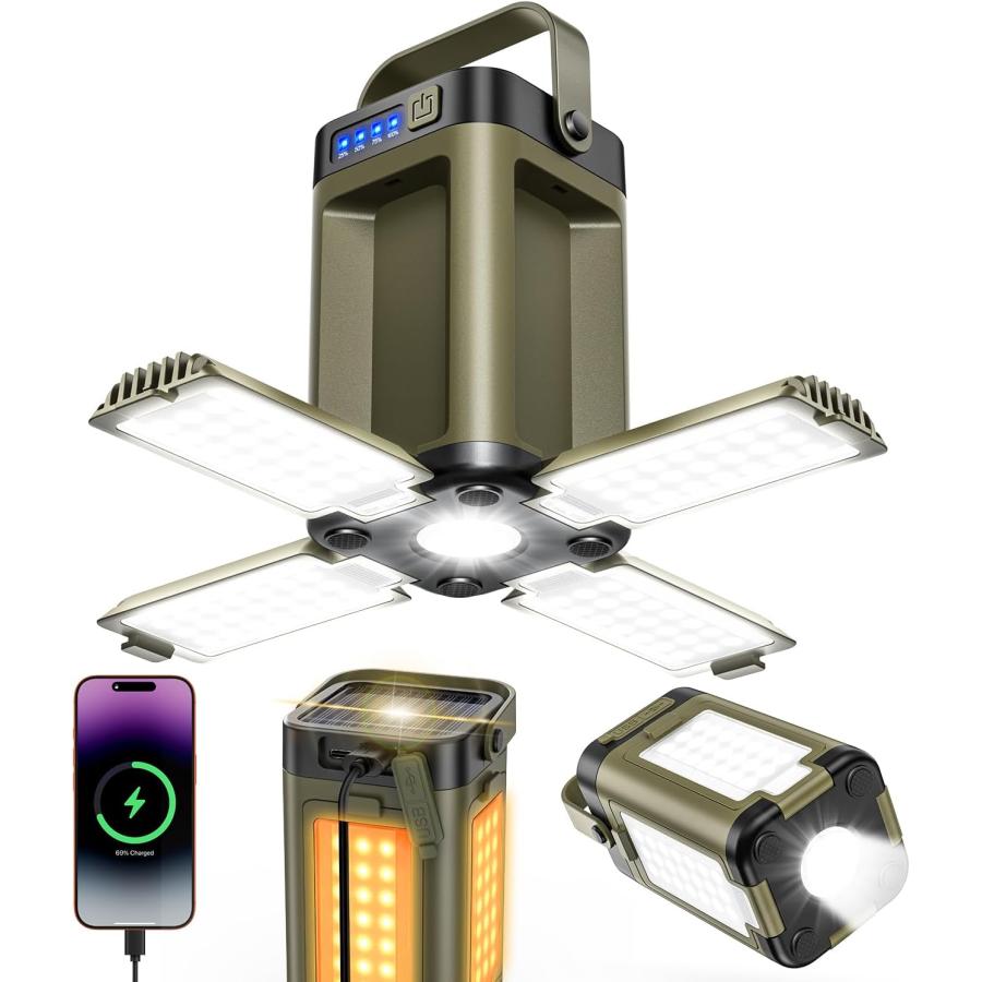 LED ランタン 充電式 2400ルーメン ソーラー&USB充電式 超高輝度 5面