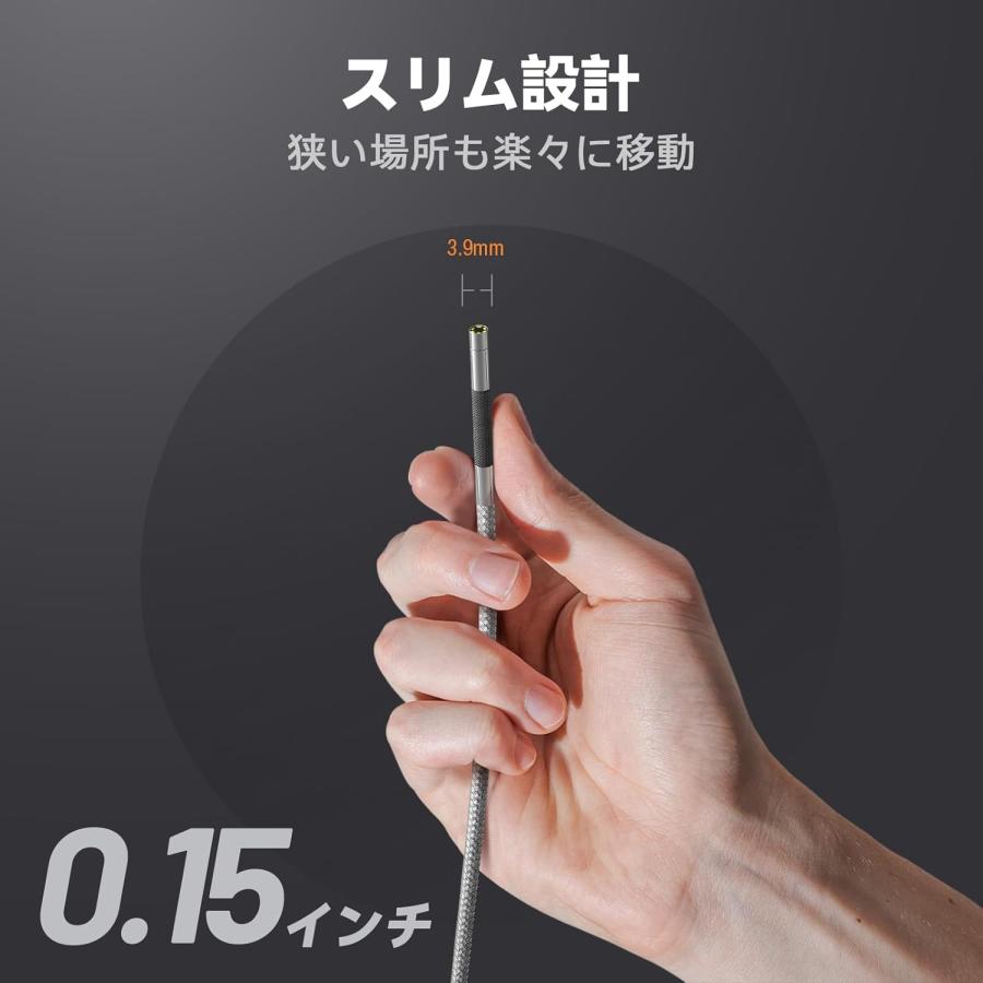 内視鏡カメラ ファイバースコープ 工業用内視鏡 先端可動式工業用内視鏡 5インチ IPS液晶モニター1080P百万画素検査カメラ 防水 32G SDカード 1.55m-3.9mmの画像