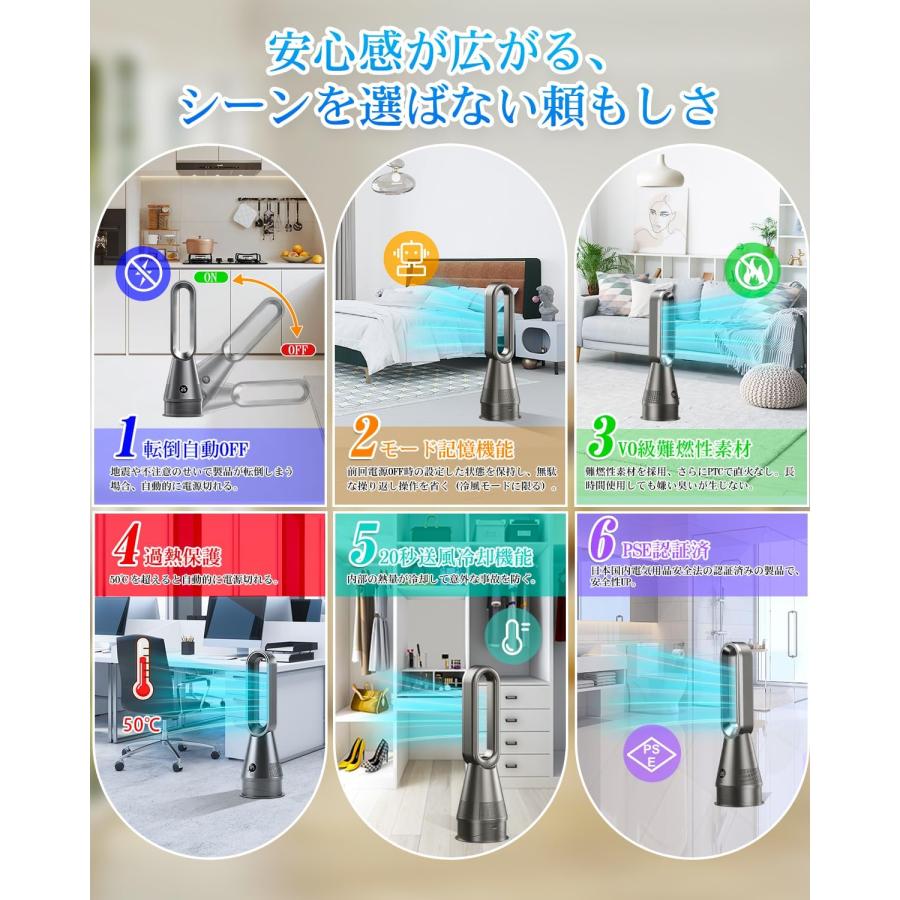タワーファン 新冷暖兼用 1台6役 羽根なし扇風機 上下左右角度調節