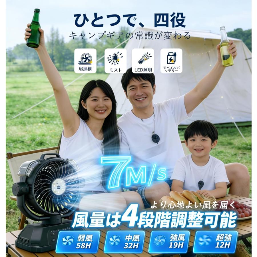 充電式扇風機/32000mAh 強力キャンプ扇風機 極冷ミストファン -16℃瞬間 