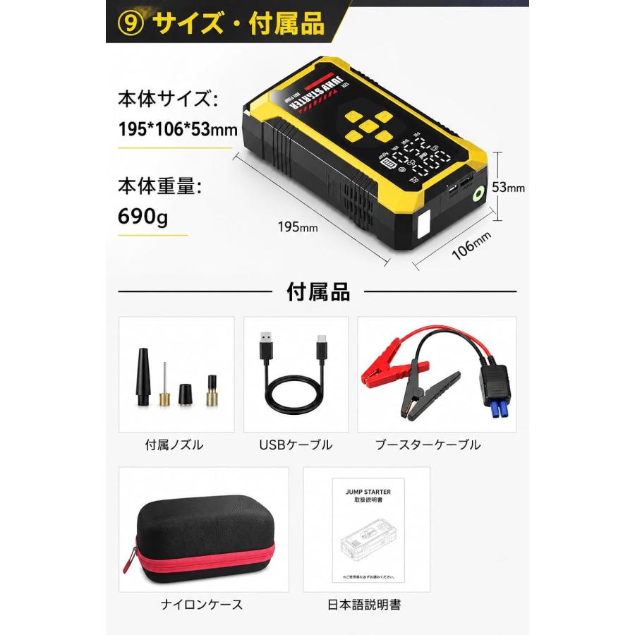 ジャンプスターター 空気入れ付き 7200mAh 12V車用 エアコンプレッサー