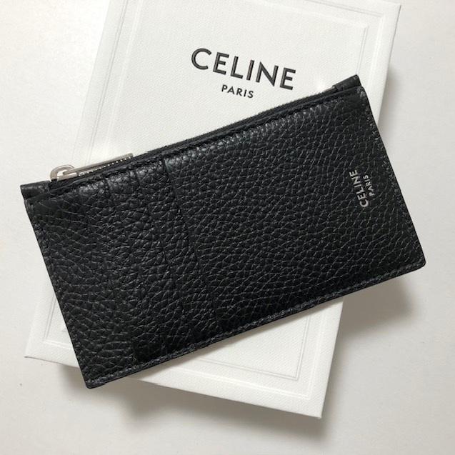 ✨️美品✨️ セリーヌ フラグメントケース シボ革 型押し レザー コンパクト 黒 CELINE セリーヌ カードケース コインケース フラグメントケース 財布